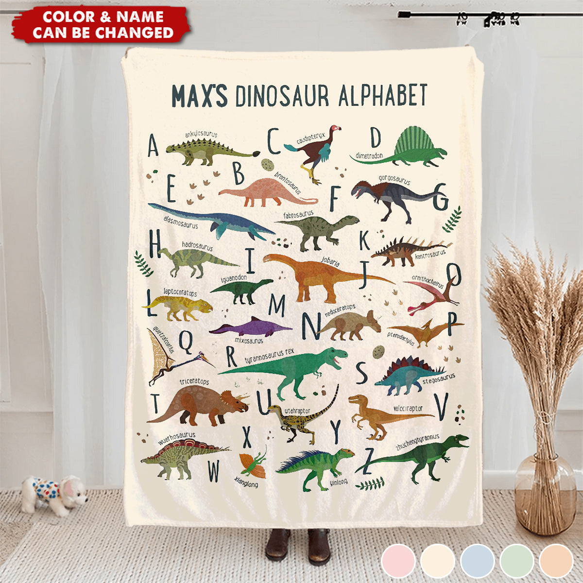 Personalized Dinosaur Alphabet Blanket, Boy Blanket Gift, Baby Blanket Gift, Kids Blanket, Personalized Gift