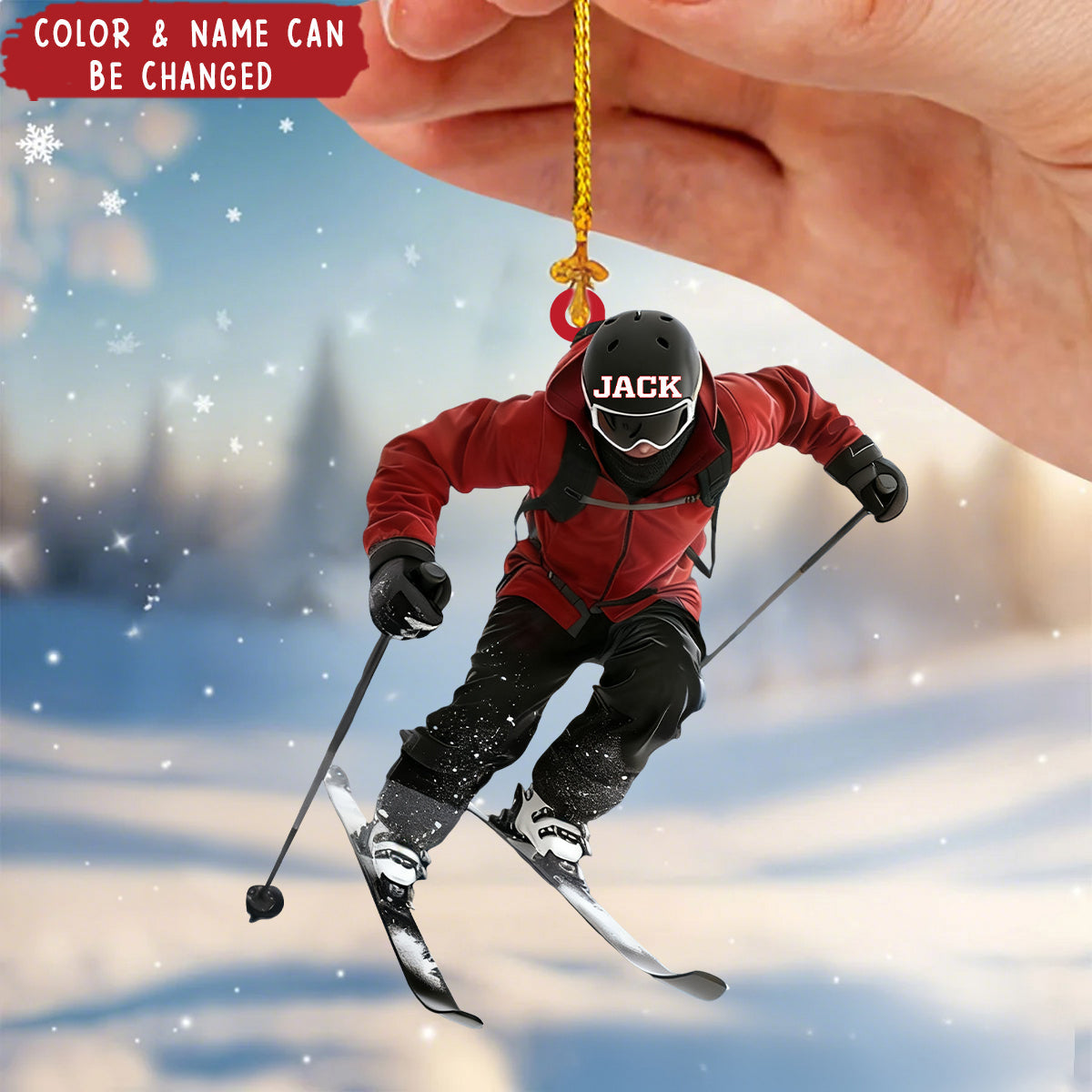 Personalized Skiing Christmas Acrylic Ornament,  Unique Winter Sports Holiday Xmas Decor for Snow Lovers
