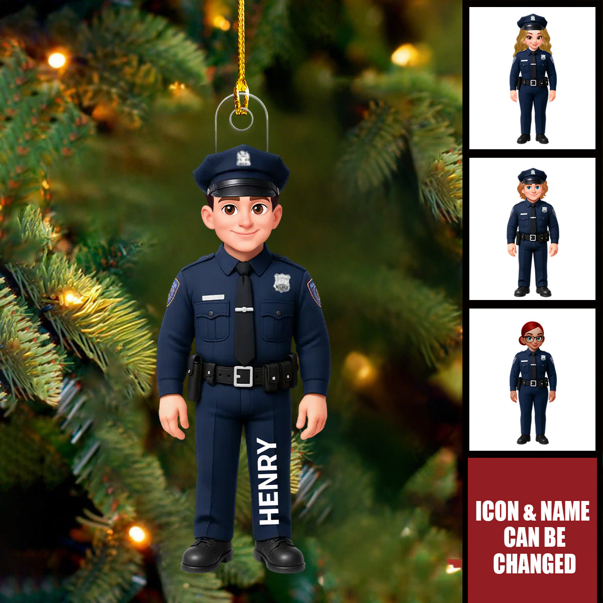 Police Officer Action Figure Personalized Acrylic Ornament