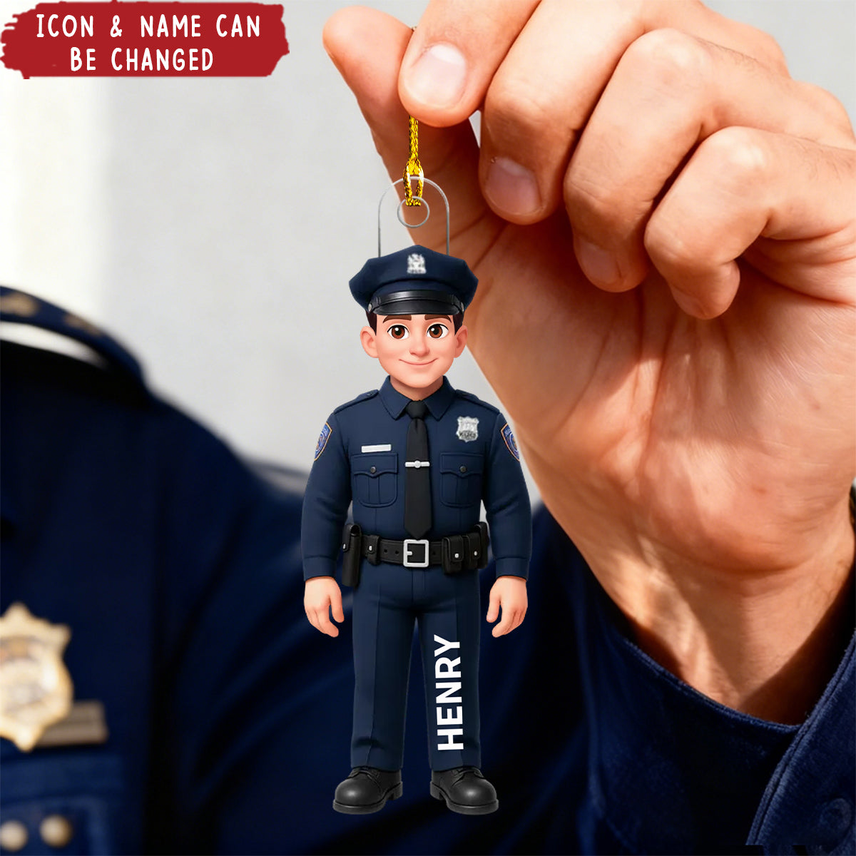 Police Officer Action Figure Personalized Acrylic Ornament