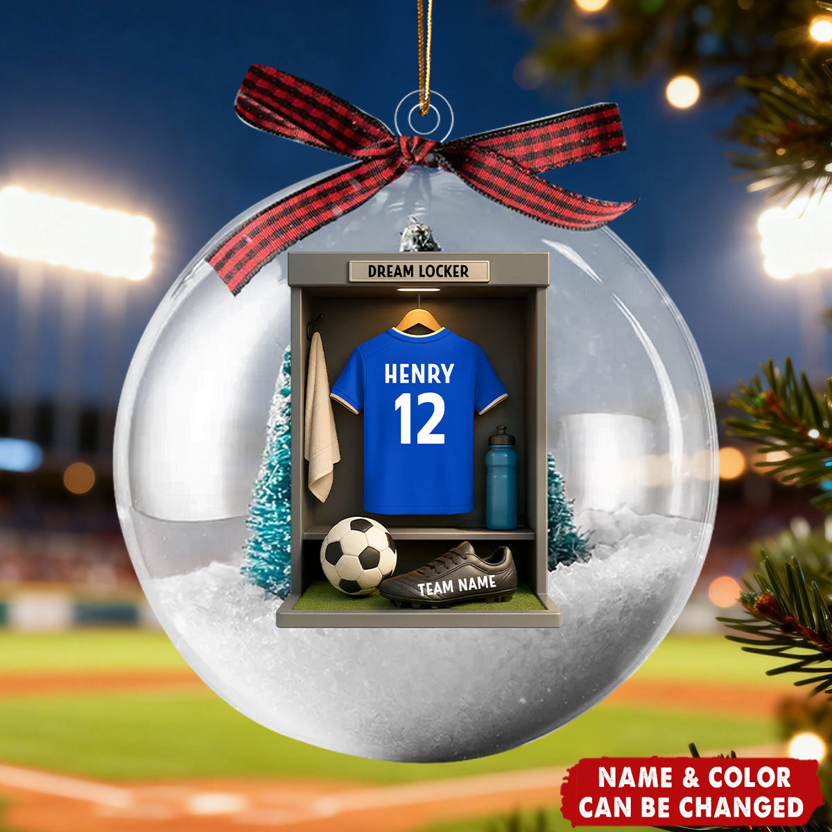Soccer Jersey Dream Locker - Personalized Snow Globe Ornament - Christmas Gift for Sons, Grandsons, Boyfriends
