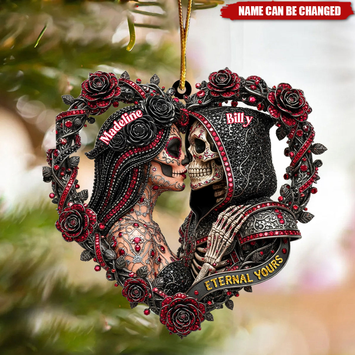 Personalized Skull Couple Acrylic Ornament, Gift For Couples