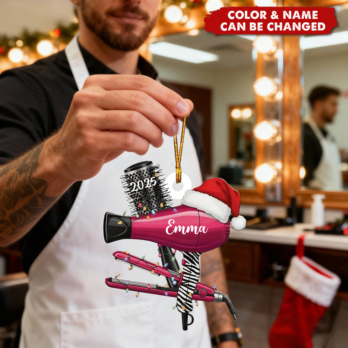 Personalized Hair Stylist Christmas Ornament, Salon Gift, Hairdresser Tree Decor, Barber Holiday Keepsake, Xmas Ornament