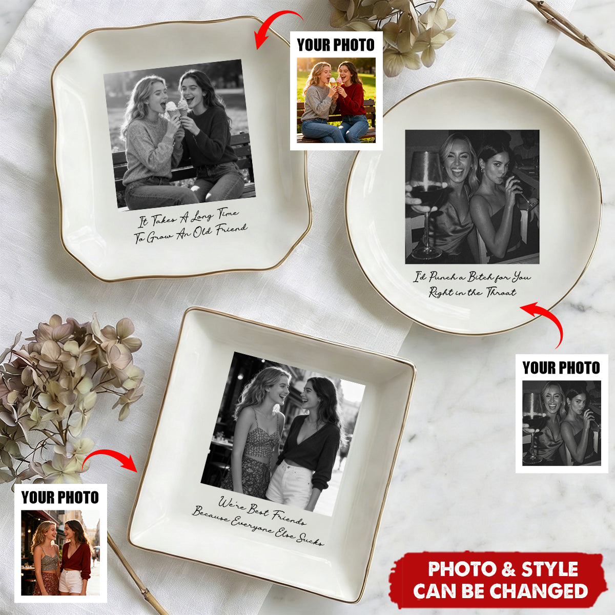 Bestie Photo Trinket Tray For Best Friend Friendship Thank You Gifts - Personalized Jewelry Dish