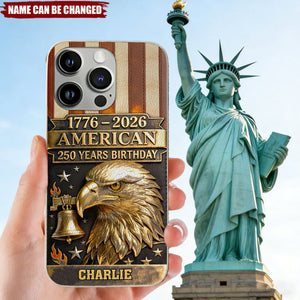 250th Anniversary - Personalized Bald Eagle Leather Phone Case