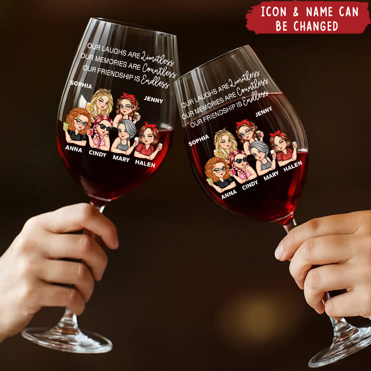 Right In The Throat Besties Sisters - Personalized Wine Glass