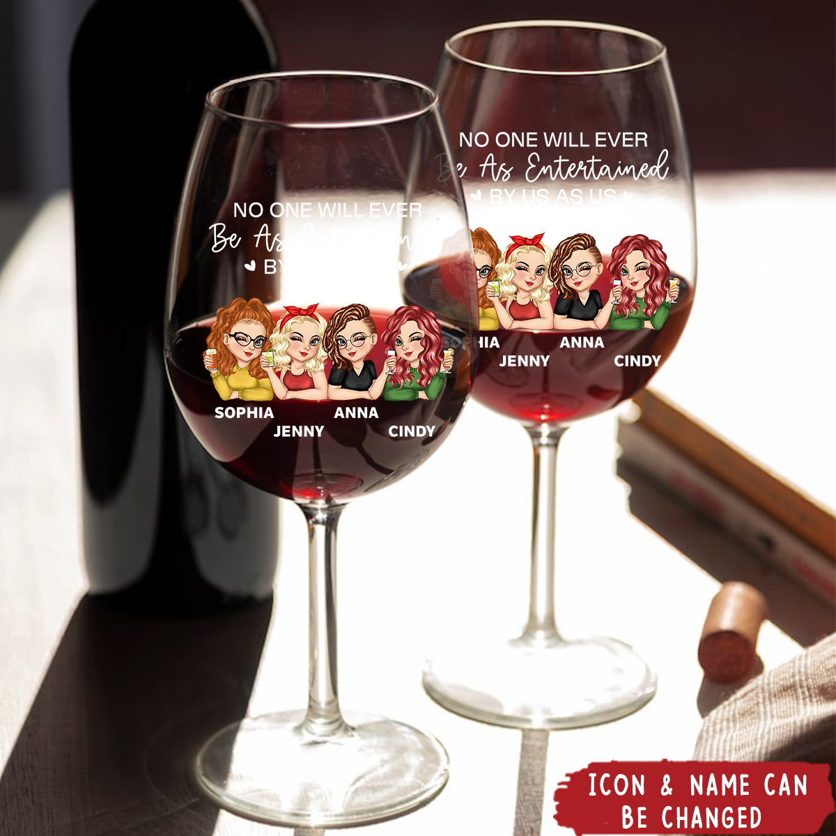 Right In The Throat Besties Sisters - Personalized Wine Glass