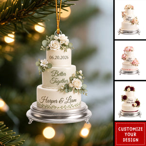 Custom 2026 First Christmas Married Ornament, Mr & Mrs Wedding Cake Newlywed Keepsake