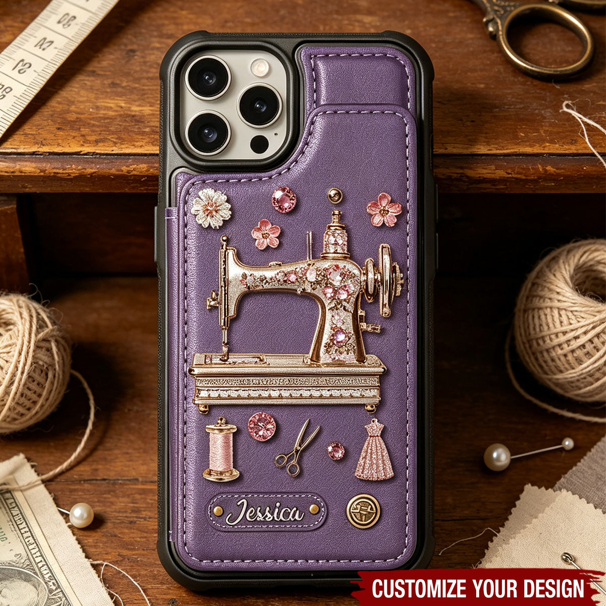 Personalized Sewing Wallet Phone Case - Gift for Sewers