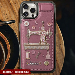 Personalized Sewing Wallet Phone Case - Gift for Sewers