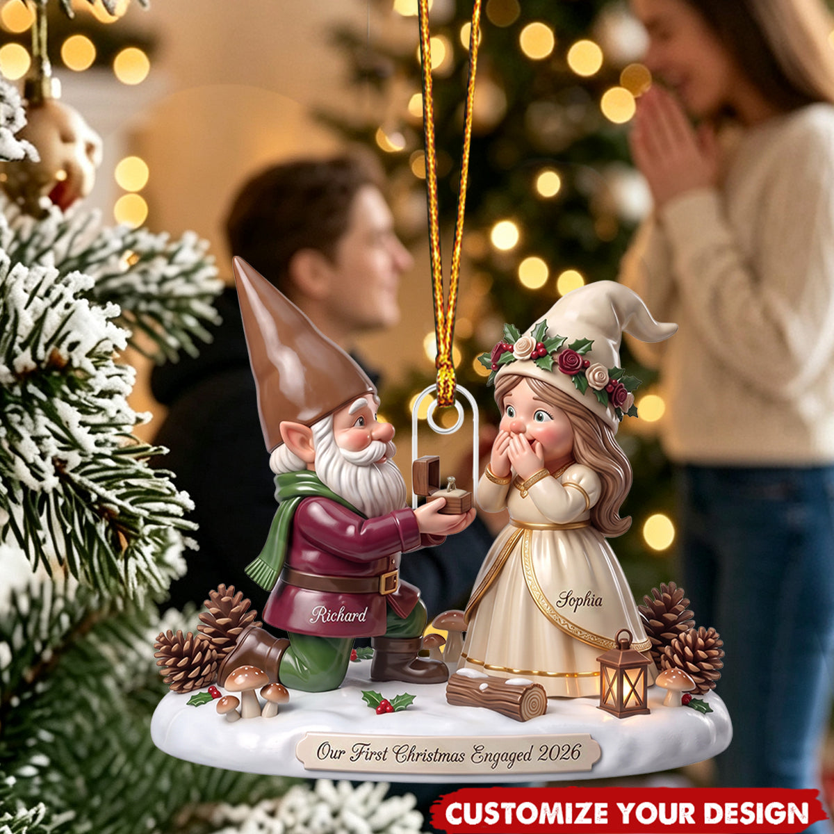 Custom Dwarf Couple First Christmas Engaged 2026 Gift - Personalized Acrylic Ornament