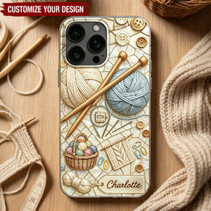 Soft Crochet Knit Phone Case with Custom Name, Gift for Knitting Enthusiasts - Personalized Knit Pattern Phone Case
