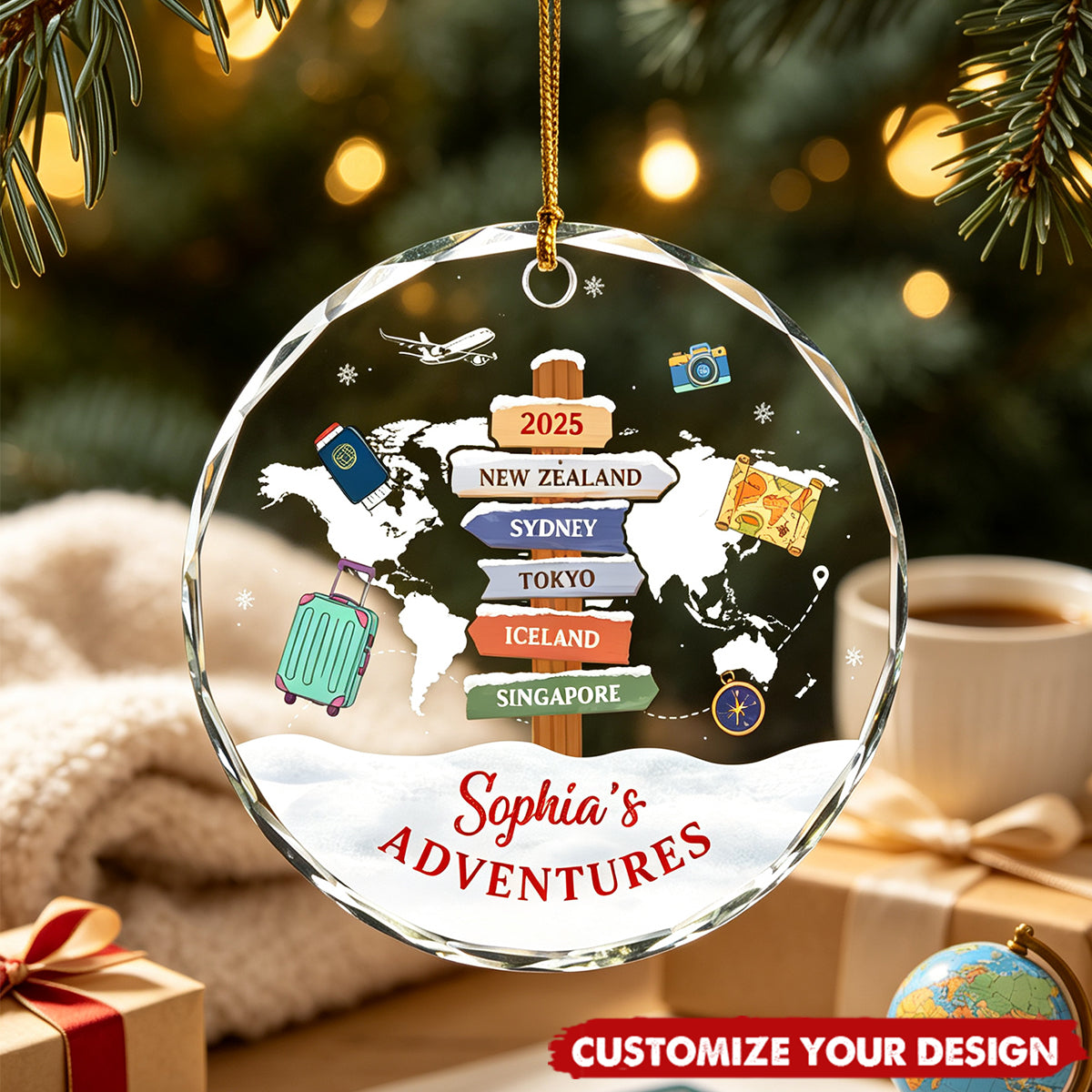 Custom Destination Adventure Souvenir Gifts - Personalized travel ornaments