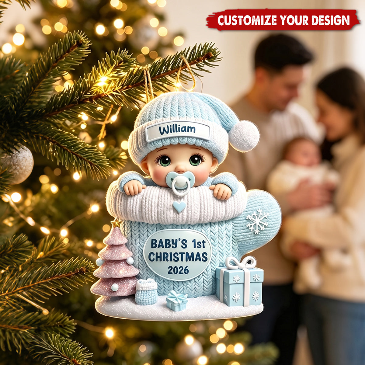 Newborn Baby Mittens First Christmas Gift Cute Toddler Xmas Keepsake - Personalized Acrylic Ornament