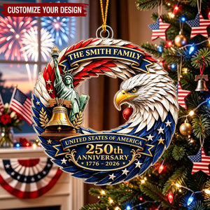 Patriotic Bald Eagle America 250th Anniversary Ornament - Personalized Acrylic Ornament
