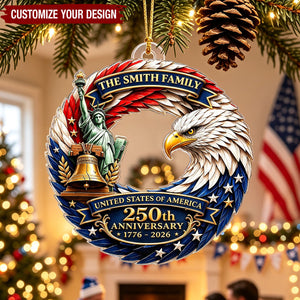 Patriotic Bald Eagle America 250th Anniversary Ornament - Personalized Acrylic Ornament