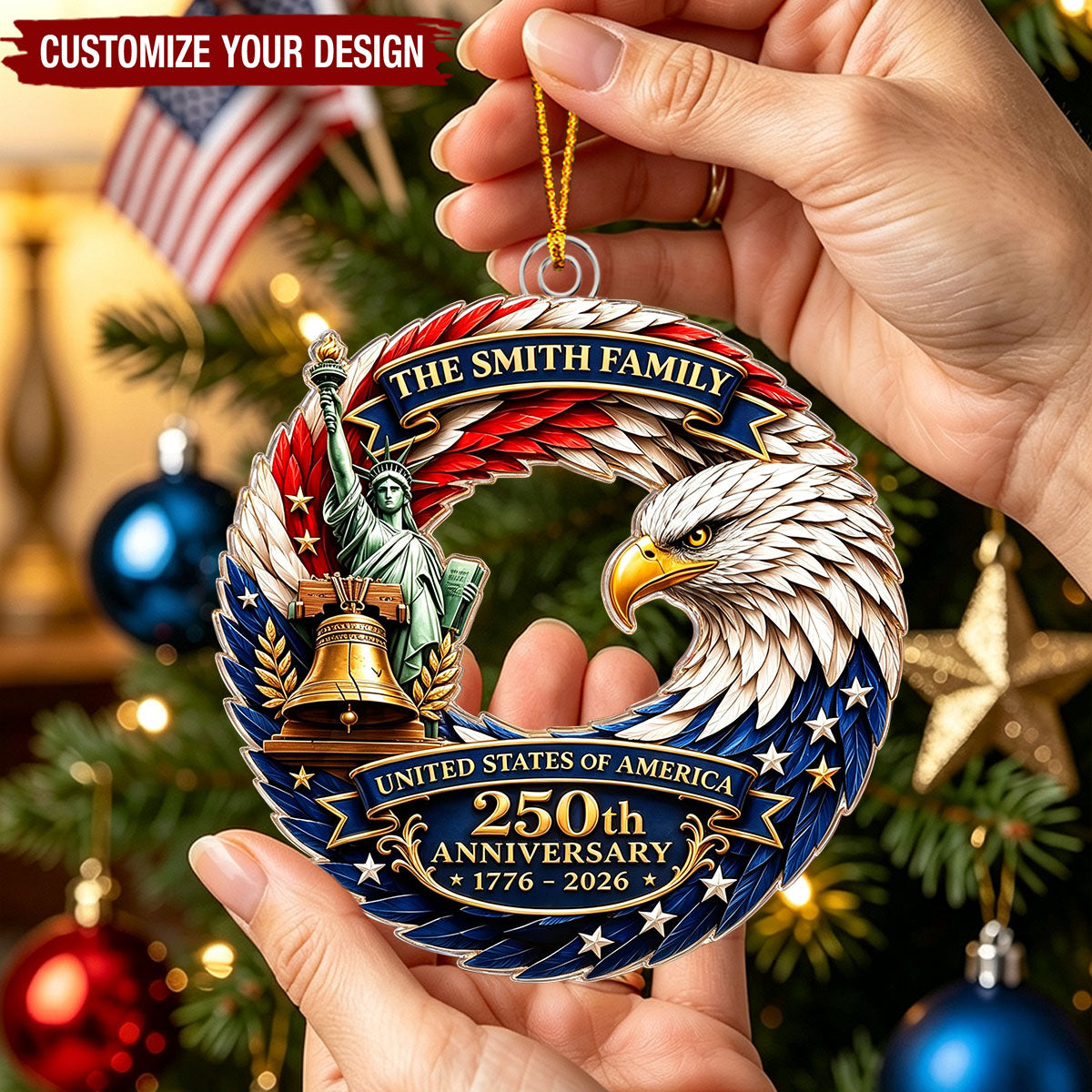 Patriotic Bald Eagle America 250th Anniversary Ornament - Personalized Acrylic Ornament