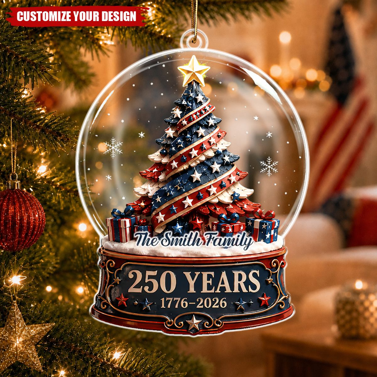 Personalized America 250 Years Acrylic Ornament, Patriotic Christmas Keepsake Ornament