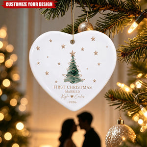 Custom Date First Christmas Married Keepsake - Personalized Ceramic Ornament