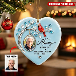 Personalized Cardinal Memorial Ceramic Ornament, Custom Photo Sympathy Keepsake Gift