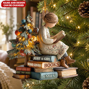 Personalized Book Lover Christmas Ornament, Girl Who Loves Books