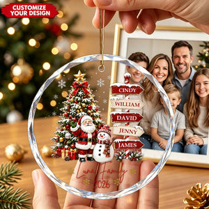 Personalized Family Signpost Glass Ornament, Custom Name Christmas Keepsake Gift