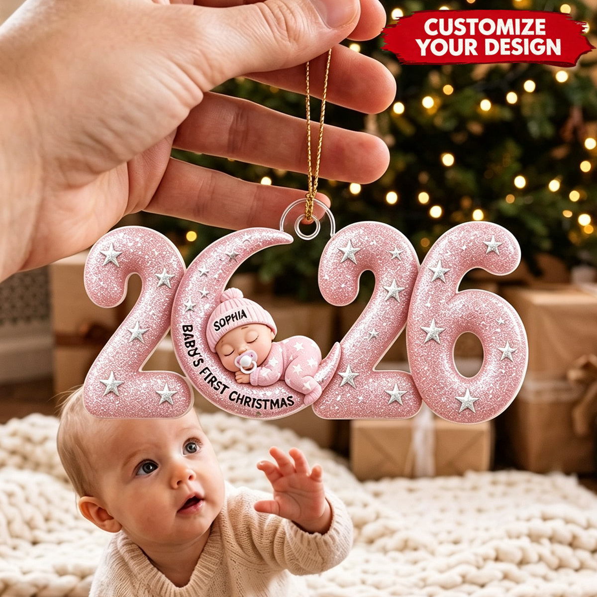 2026 Baby's First Christmas Sleeping On The Moon Newborn Keepsake - Personalized Acrylic Ornament