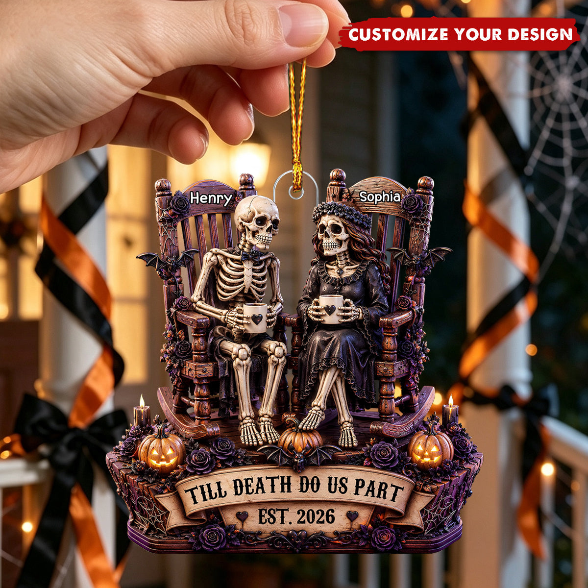 Till Death Do Us Part Skeleton Couple Christmas Decor - Personalized Wooden Ornament