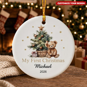Personalized Baby First Christmas Ceramic Ornament, Custom Xmas Keepsake Gift for Newborn Baby