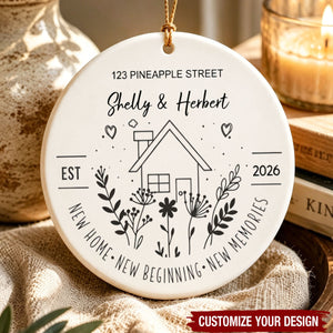 Personalized New Home Ceramic Ornament, Custom Name & Address Housewarming First Christmas Keepsake