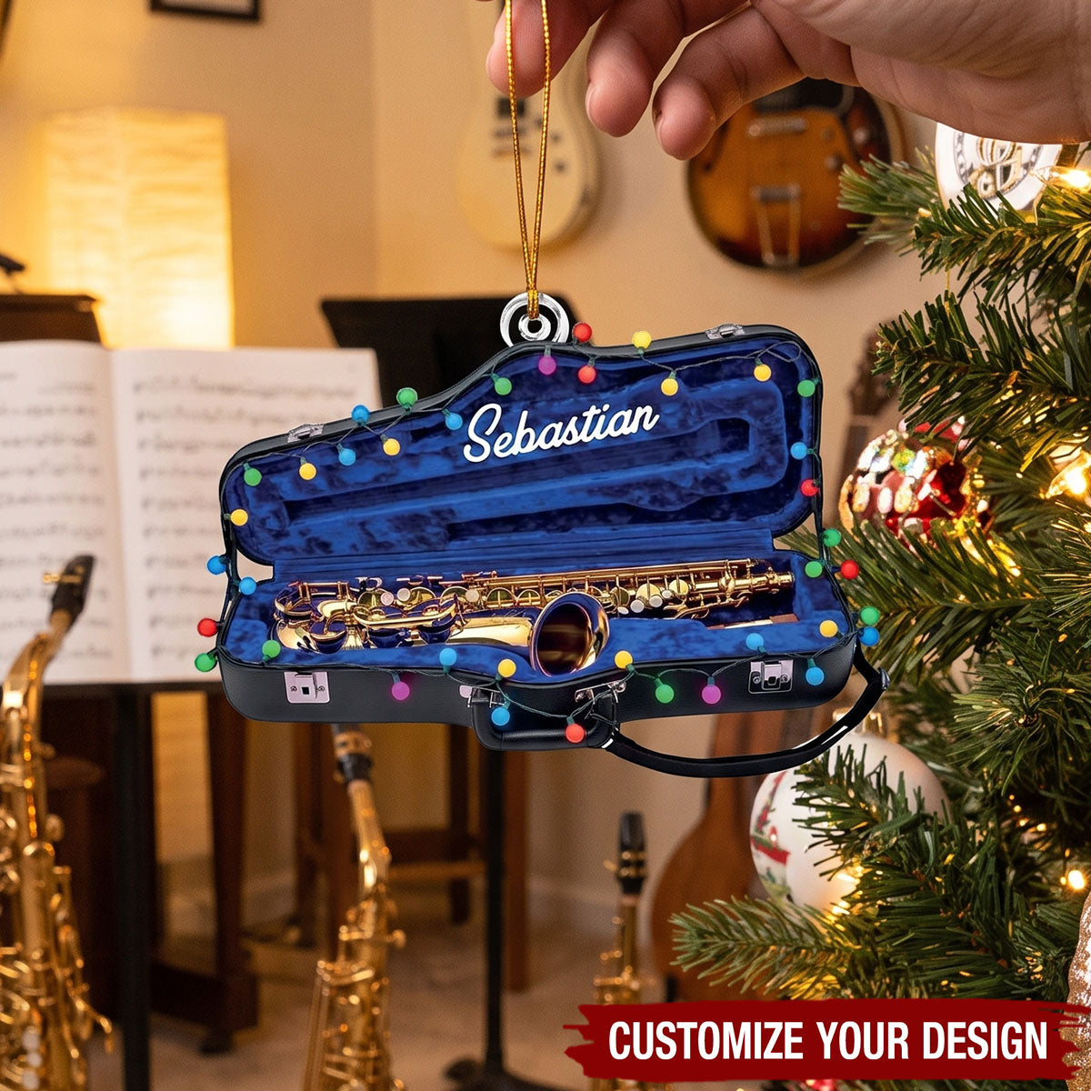 Personalized Saxophone Acrylic Christmas Ornament, Gift for Musicians