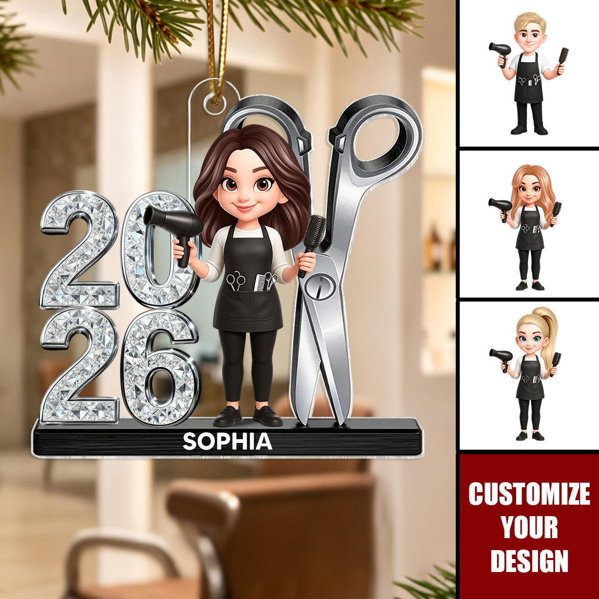 Personalized Hairdresser Acrylic Christmas Ornament ‑ Custom Gift for Hair Stylist