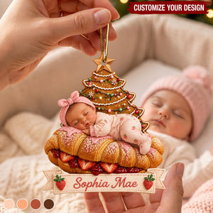 Personalized Baby Croissant Christmas Acrylic Ornament, Custom Newborn First Christmas Bakery Gift