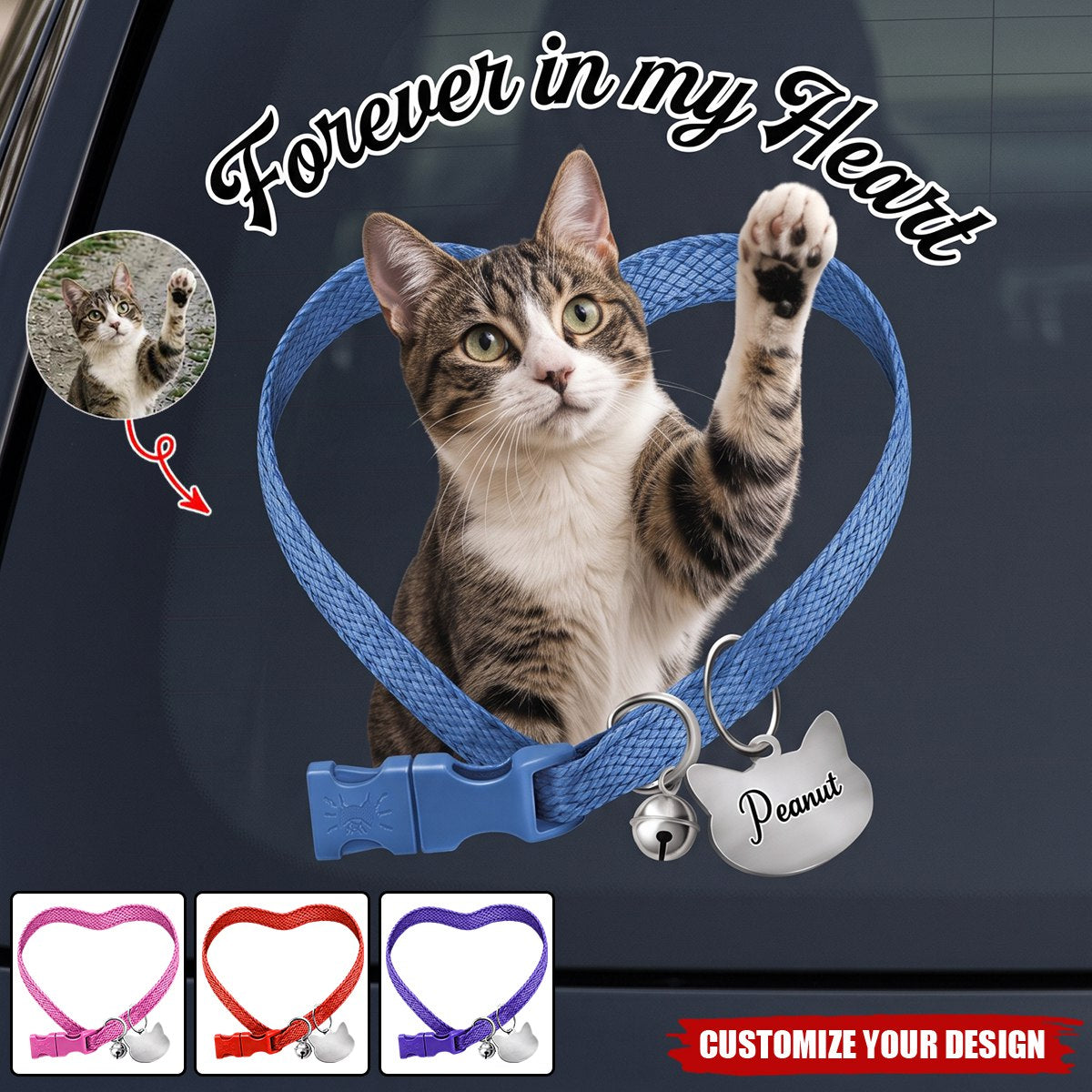 Custom Pet Photo Memorial Car Decal, Rainbow Bridge Forever In My Heart Sticker