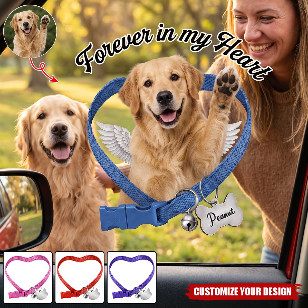 Custom Pet Photo Memorial Car Decal, Rainbow Bridge Forever In My Heart Sticker