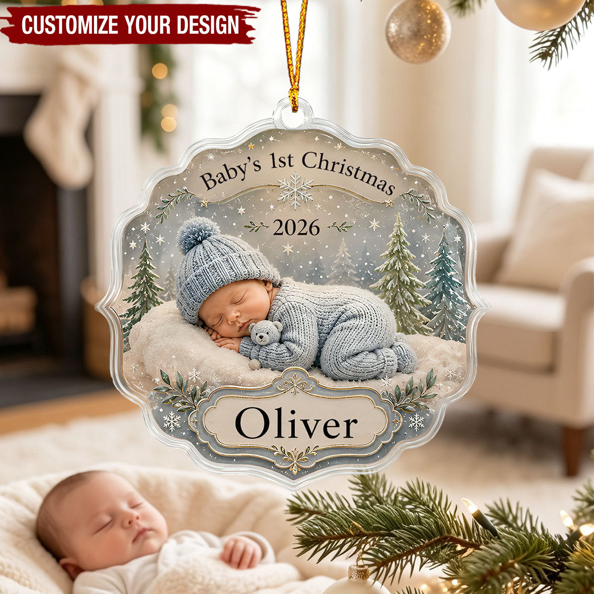 Personalized Baby's 1st Christmas Acrylic Ornament, Custom Name Tree Keepsake