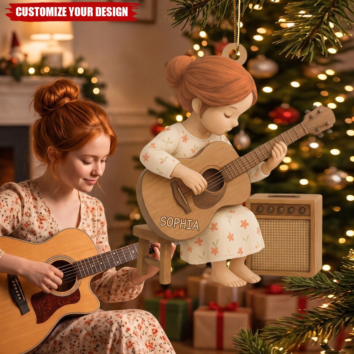 Personalized Guitar Players Wooden Ornament, Christmas Gift for Music Lovers