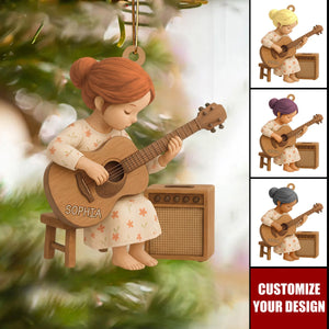 Personalized Guitar Players Wooden Ornament, Christmas Gift for Music Lovers