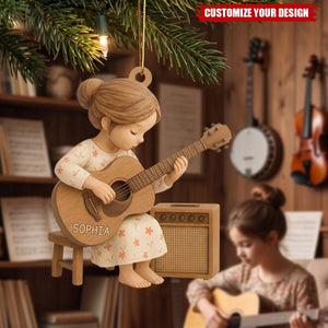 Personalized Guitar Players Wooden Ornament, Christmas Gift for Music Lovers