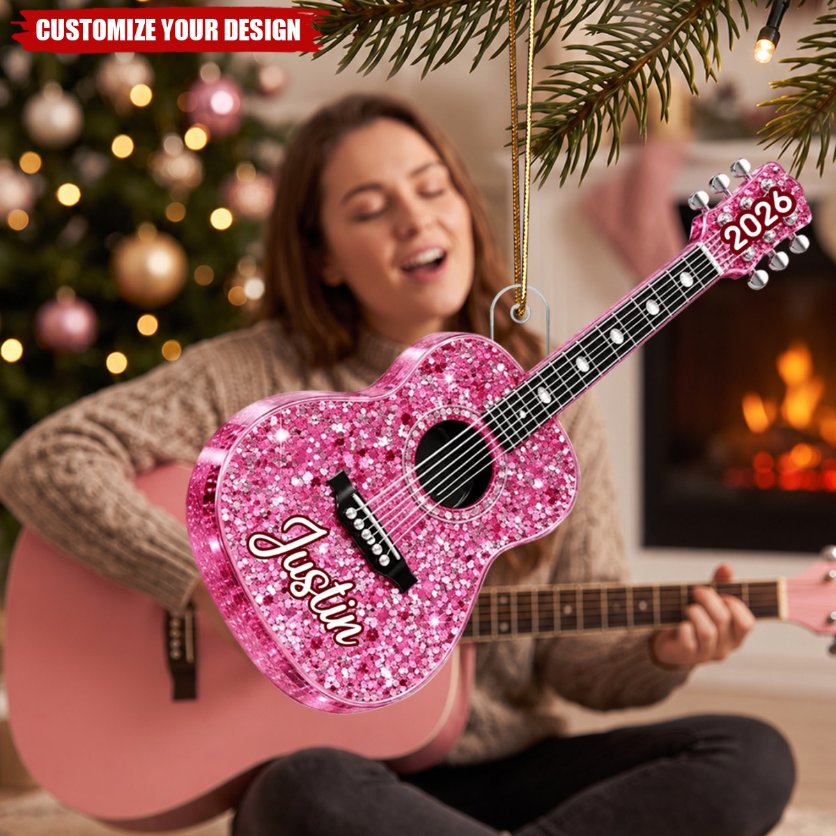 Personalized Guitar Acrylic Christmas Ornament, Custom Gift for Musicians and Guitar Lovers