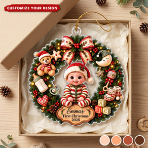 Personalized Baby 1st Christmas Acrylic Wreath Ornament, Custom Baby Name Christmas Keepsake
