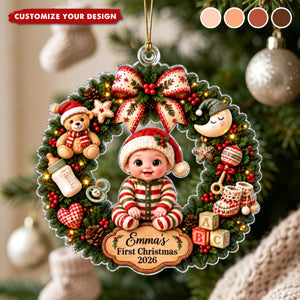 Personalized Baby 1st Christmas Acrylic Wreath Ornament, Custom Baby Name Christmas Keepsake
