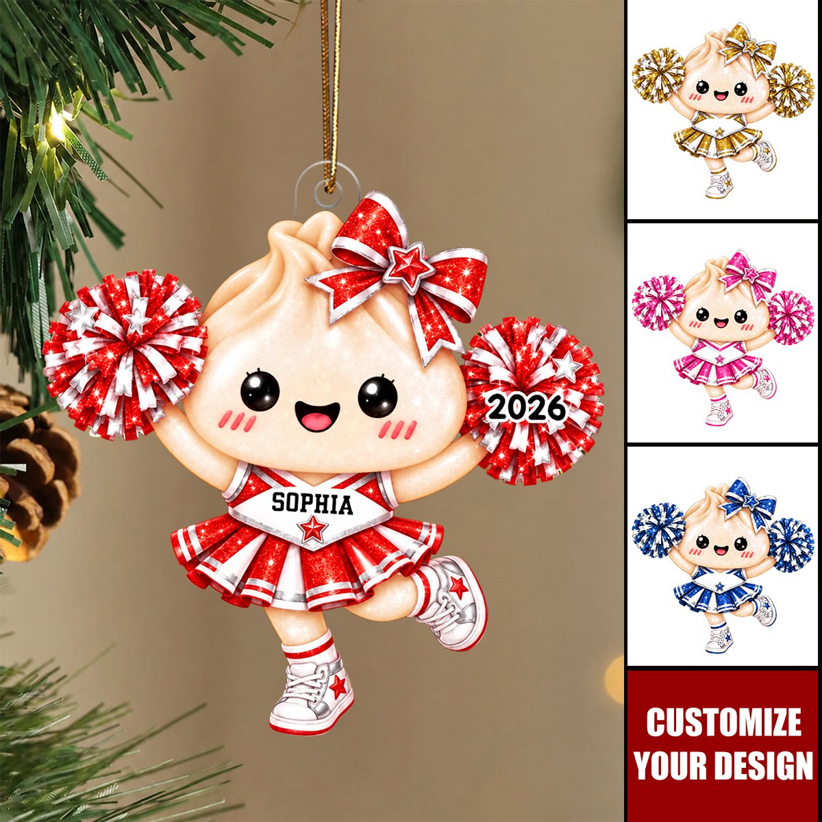 Personalized Cheerleader Acrylic Ornament, Dumpling Cheerleader Gift for Daughter