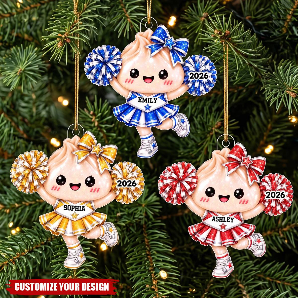 Personalized Cheerleader Acrylic Ornament, Dumpling Cheerleader Gift for Daughter