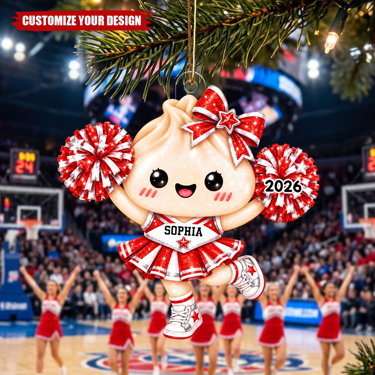 Personalized Cheerleader Acrylic Ornament, Dumpling Cheerleader Gift for Daughter