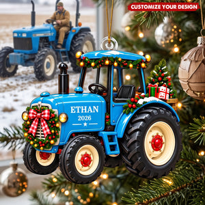 Personalized Tractor Christmas Acrylic Ornament, Custom Farm Gift