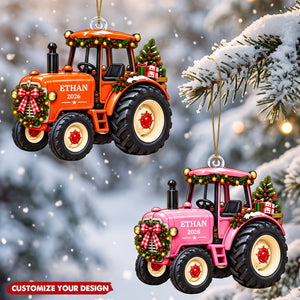 Personalized Tractor Christmas Acrylic Ornament, Custom Farm Gift