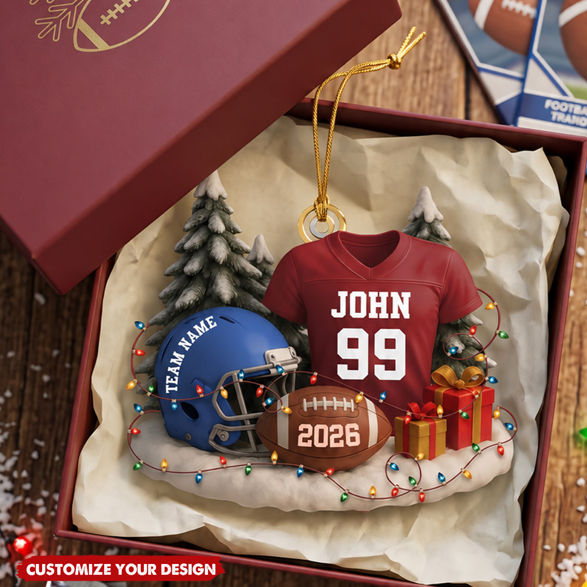 Personalized Acrylic Football Ornament, Custom Jersey and Helmet