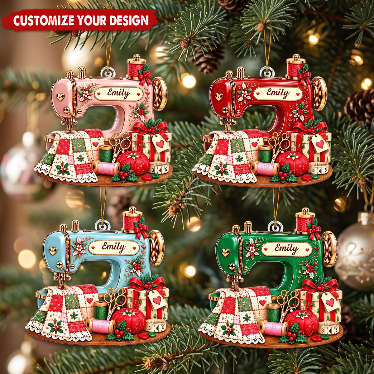Personalized Sewing Machine Acrylic Christmas Ornament, Custom Name Sewing Lover Decor