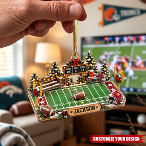 Personalized Football Christmas Acrylic Ornament, Custom Name Sports Keepsake